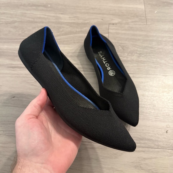 Rothy's Shoes - Rothy’s Pointed Toe Flats Black with Blue Trim Women’s Size 9